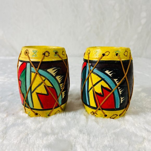 Vintage Native American Indian Design Tom Tom Drum Salt and Pepper Shakers HTF - Picture 2 of 7